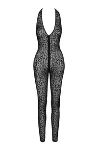 F286 Leopard flock halter catsuit - 3XL-3