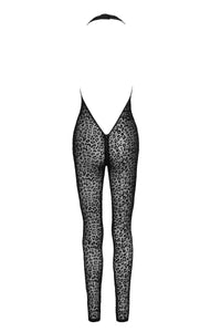 F286 Leopard flock halter catsuit - 3XL-4