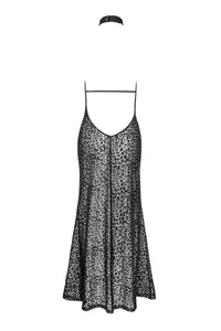 F288 Long leopard flock dress with front slit - 3XL-4