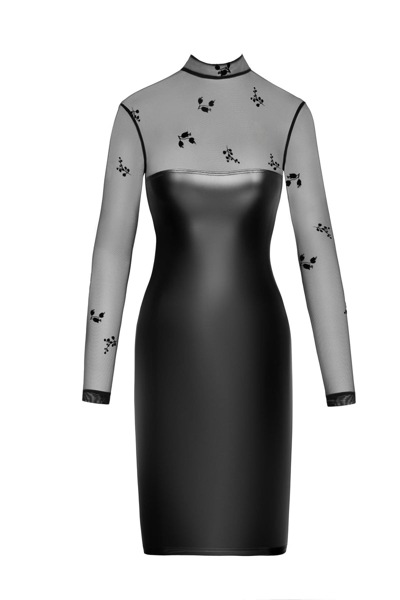F310 Sublime wetlook and flocked mesh midi dress - 3XL-3