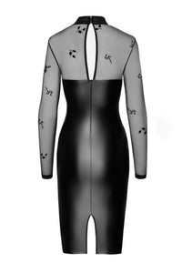 F310 Sublime wetlook and flocked mesh midi dress - 3XL-4