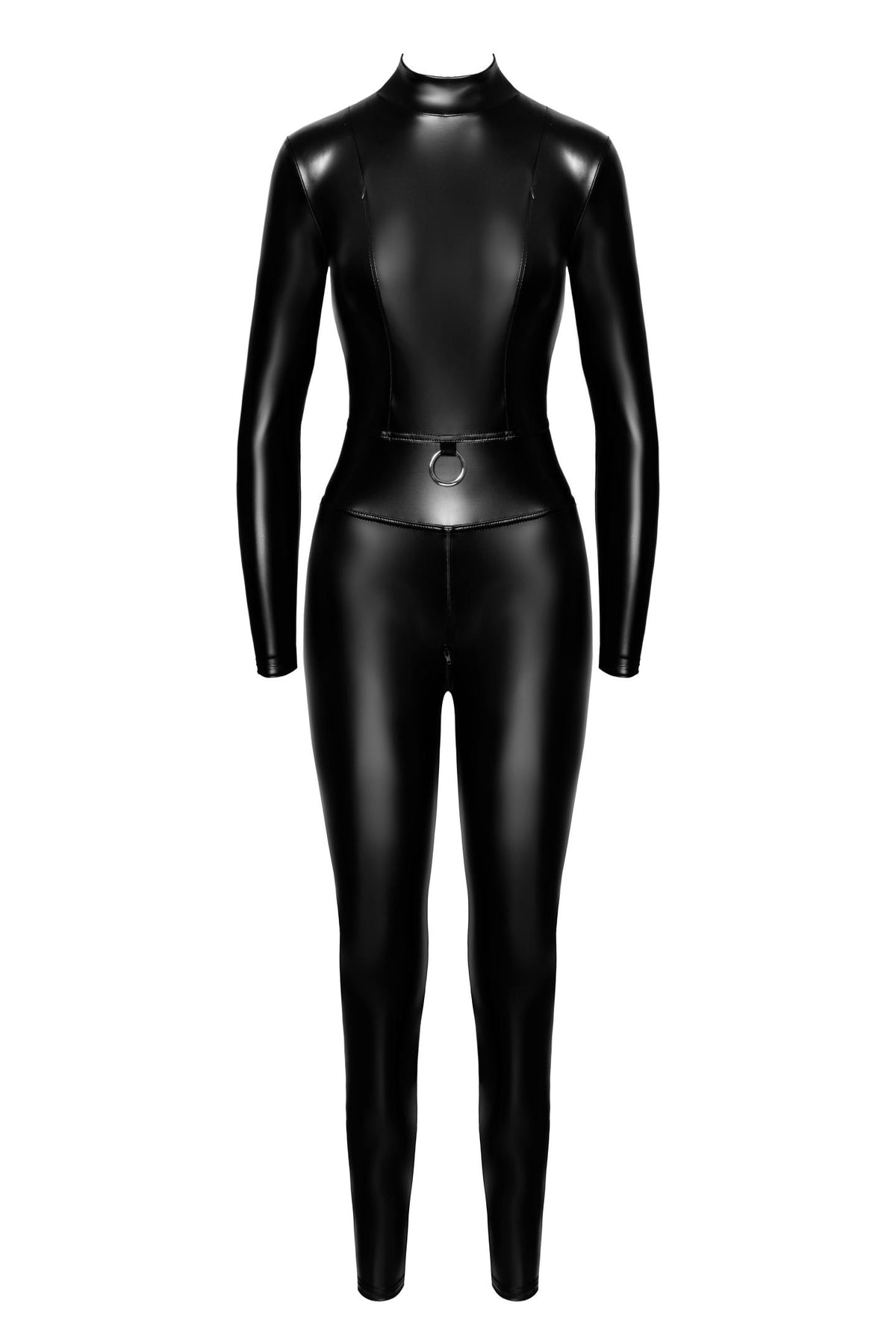 F319 Caged wetlook catsuit with zippers and ring - 3XL-3