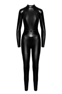 F319 Caged wetlook catsuit with zippers and ring - 3XL-3