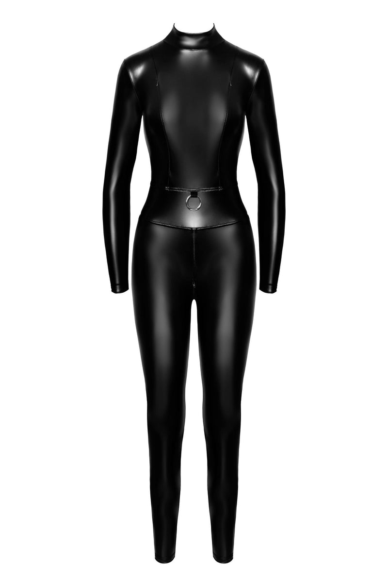F319 Caged wetlook catsuit with zippers and ring - 3XL-3