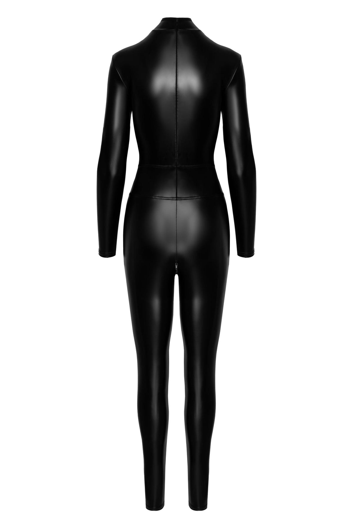 F319 Caged wetlook catsuit with zippers and ring - 3XL-4