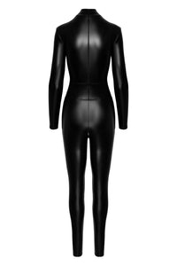 F319 Caged wetlook catsuit with zippers and ring - 3XL-4