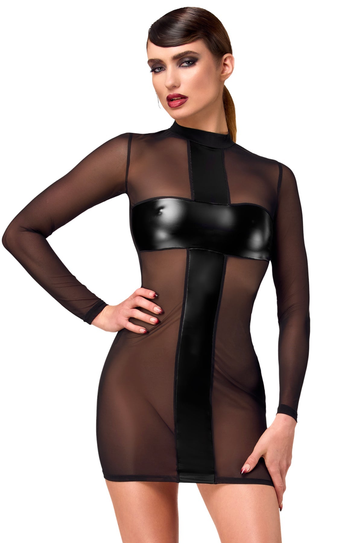 F369 Crossfire Mesh & Wetlook Mini dress - 3XL-2